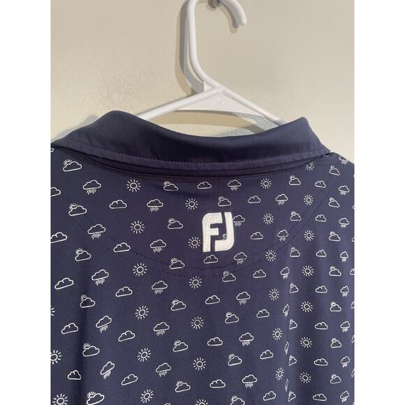 Footjoy Polo Shirt Mens L Navy Blue Weather Print Golf Performance Stretch FJ - Picture 5 of 10